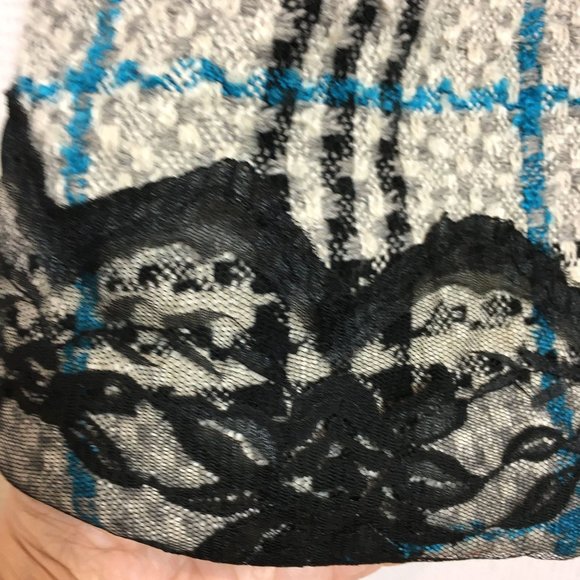 MaxMara 4 Plaid Coat Wool Cotton Textured Tweed Black Lace Velvet Details - Picture 6 of 9